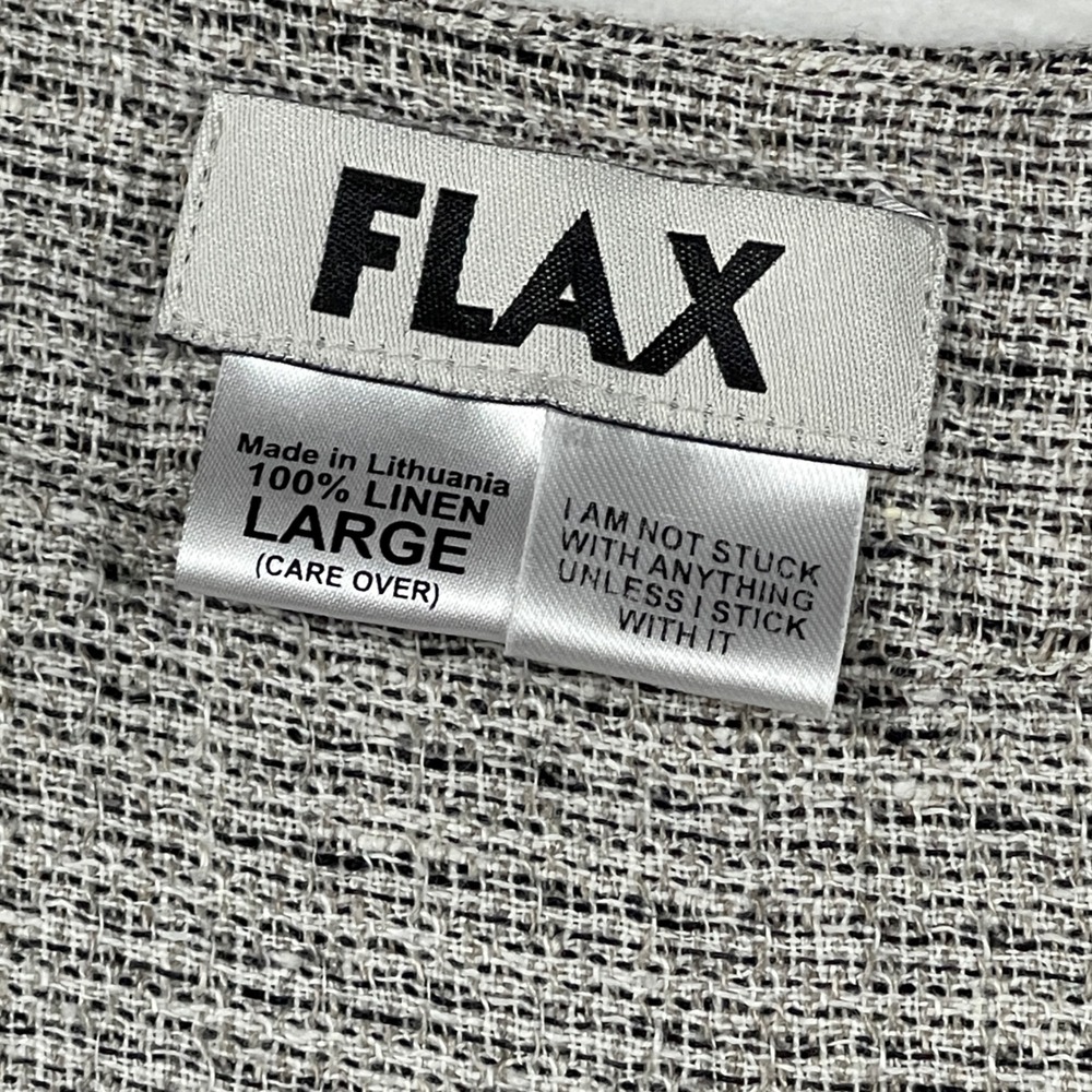 FLAX Womens Gray 100% Linen Button Front Tunic Top 3/4 Sleeve Size Large Coastal - Picture 2 of 8